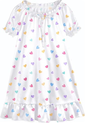Beinou Toddler Girls Nightgowns Satin Princess Nightgown Lace Short Sleeve Night Gowns Sleepwear for Kids Girl in Saudi Arabia