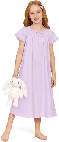rrhss Girls Nightgowns Sleepwear Kids Lace Short Sleeve Pajama Dress Soft Princess Sleepshirt 5-14 Years in Kuwait