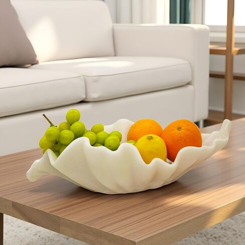 Off-white Large Decorative Bowl - 16" Fruit/Key/Purse Bowl for Home Decor - Coffee Table & Entryway Table Decor - Scalloped Ruffle Bowls - Unique Centerpiece Bowls(Big) in Saudi Arabia