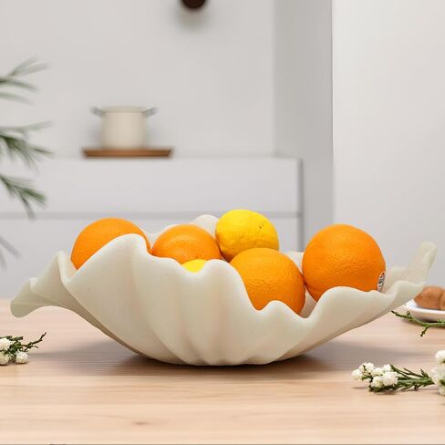 Off-white Large Decorative Bowl - 16" Fruit/Key/Purse Bowl for Home Decor - Coffee Table & Entryway Table Decor - Scalloped Ruffle Bowls - Unique Centerpiece Bowls(Big) in Saudi Arabia