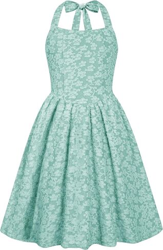 HOZIY Girls Dresses Floral Halter Tie Back Short Dress Juniors Summer A-Line Flowy Backless Sundress 5-16 Years in Kuwait