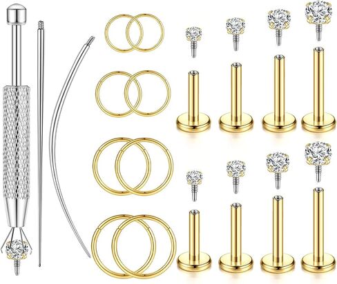 Flat Back Earrings for Women, 16G 18G Hypoallergenic Stud & Hoops Set, Helix Piercing Jewelry Suitable for Tragus Medusa Nose Conch Rook Monroe Ashley Labret Lip in Kuwait