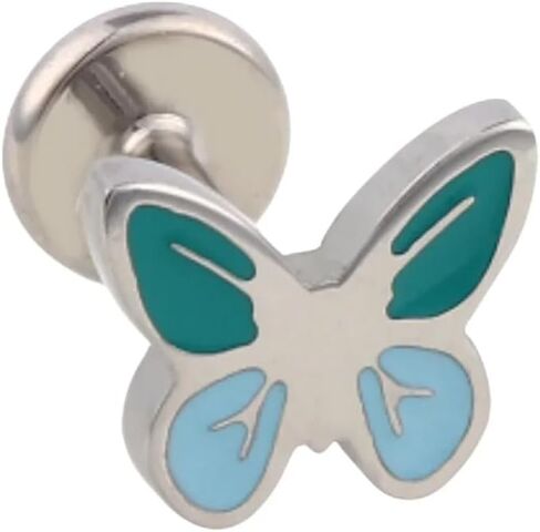 Cords Club Blue Butterfly Enamel Flat Back Stud – ASTM-F136 Implant Grade Titanium - Push Pin Design for Sensitive Ears (Single Earring) in Kuwait