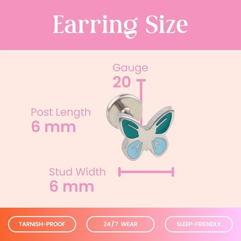 Cords Club Blue Butterfly Enamel Flat Back Stud – ASTM-F136 Implant Grade Titanium - Push Pin Design for Sensitive Ears (Single Earring) in Kuwait