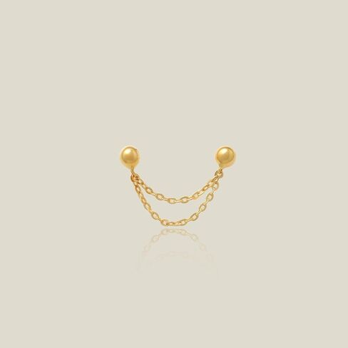 ANYGOLDS 14K الذهب الحقيقي الصلبة سلسلة مزدوجة الكرة قطرة قرط - 20 مقياس زركونيا مكعب للغضروف، اللولب، مجوهرات ثقب الفص العلوي - حلق سلسلة أنيقة للنساء - تباع كقطعة واحدة in Kuwait