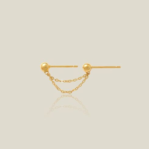 ANYGOLDS 14K الذهب الحقيقي الصلبة سلسلة مزدوجة الكرة قطرة قرط - 20 مقياس زركونيا مكعب للغضروف، اللولب، مجوهرات ثقب الفص العلوي - حلق سلسلة أنيقة للنساء - تباع كقطعة واحدة in Kuwait