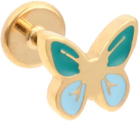 Cords Club Blue Butterfly Enamel Flat Back Stud – ASTM-F136 Implant Grade Titanium - Push Pin Design for Sensitive Ears (Single Earring) in Kuwait