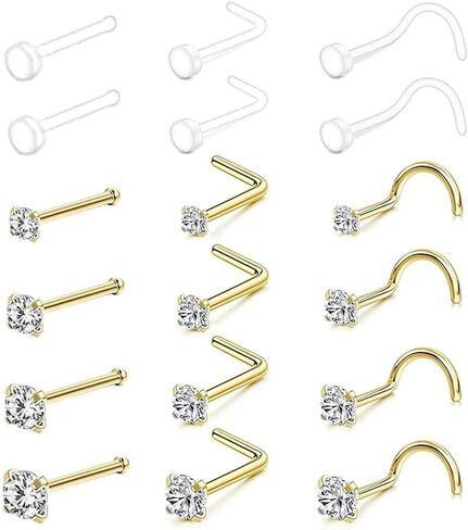 SEEDRILL 18Pcs Nose Rings Studs for Women Men 20G Clear Nose Studs piercing retainers Hypoallergenic 316L Surgical Steel Nose Piercings Jewelry Nose Ring L Shape Nose Stud 20 Gauge Nose Screw Studs in Saudi Arabia