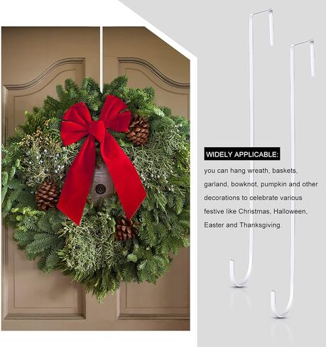 Hotop 15 Inch Wreath Hangers for Front Door Wreath Doors Hangers Steel Material Clothes Towel Hooks Holder Over The Door Hanger Hooks 2 Pcs for Christmas Halloween Front Decorations(White) in Kuwait
