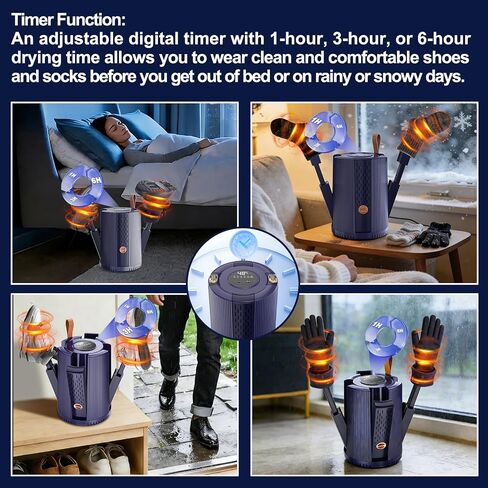Boot Dryer for Work Boots, 6 Hour Intelligent Timer, Shoe Dryer with Heat Blower, Portable Glove Dryer, Socks Dryer & Shoes Warmer, Automatic Shut-Off Timer, Blue in Saudi Arabia