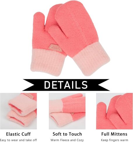 XuoAz Winter Mittens for Kids Boys Girls Thick Knit Fleece Lind Warm Gloves Cold Weather 3-7 Years in Kuwait