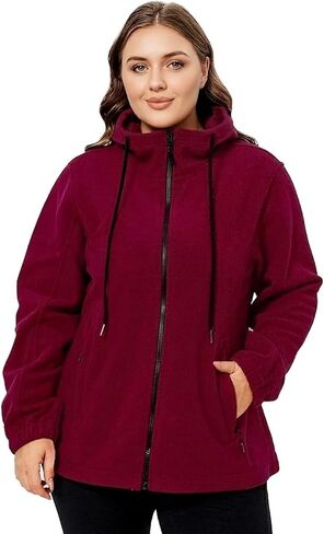 Plus Size Fleece Jacket Women 1X-5X Zip Up Hoodie Fleece Coat with Pockets, Warm Lightweight Jacket for Spring/Fall in Saudi Arabia