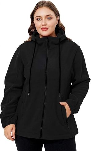 Plus Size Fleece Jacket Women 1X-5X Zip Up Hoodie Fleece Coat with Pockets, Warm Lightweight Jacket for Spring/Fall in Saudi Arabia