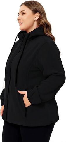 Plus Size Fleece Jacket Women 1X-5X Zip Up Hoodie Fleece Coat with Pockets, Warm Lightweight Jacket for Spring/Fall in Saudi Arabia