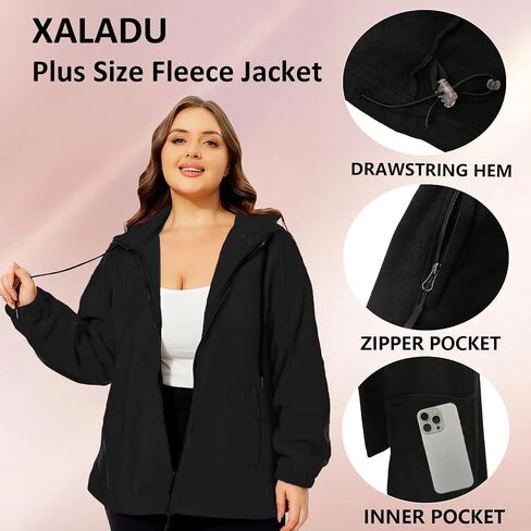 Plus Size Fleece Jacket Women 1X-5X Zip Up Hoodie Fleece Coat with Pockets, Warm Lightweight Jacket for Spring/Fall in Saudi Arabia