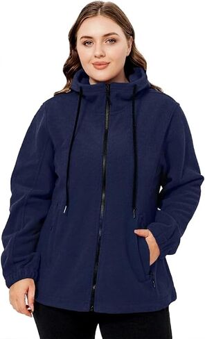 Plus Size Fleece Jacket Women 1X-5X Zip Up Hoodie Fleece Coat with Pockets, Warm Lightweight Jacket for Spring/Fall in Saudi Arabia