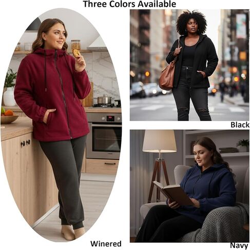Plus Size Fleece Jacket Women 1X-5X Zip Up Hoodie Fleece Coat with Pockets, Warm Lightweight Jacket for Spring/Fall in Saudi Arabia
