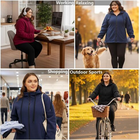 Plus Size Fleece Jacket Women 1X-5X Zip Up Hoodie Fleece Coat with Pockets, Warm Lightweight Jacket for Spring/Fall in Saudi Arabia