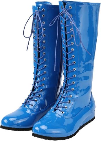 Men's Pro Wrestling Boots Zipper Knee-high Leather boots Halloween Cosplay Shoes with Heel in Kuwait