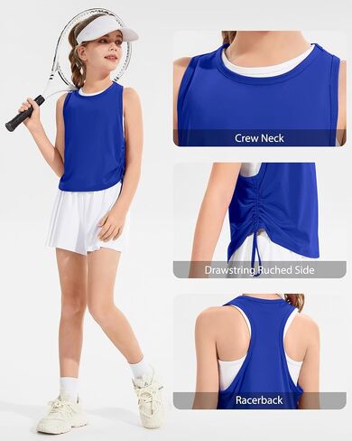 Girls Athletic Tank Tops-Drawstring Ruched Side, Racerback Sleeveless Shirts, BreathableTops for Teens (5-14Years) in Kuwait