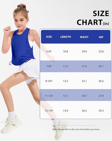 Girls Athletic Tank Tops-Drawstring Ruched Side, Racerback Sleeveless Shirts, BreathableTops for Teens (5-14Years) in Kuwait