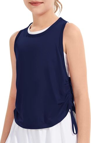 Girls Athletic Tank Tops-Drawstring Ruched Side, Racerback Sleeveless Shirts, BreathableTops for Teens (5-14Years) in Kuwait