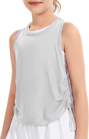 Girls Athletic Tank Tops-Drawstring Ruched Side, Racerback Sleeveless Shirts, BreathableTops for Teens (5-14Years) in Kuwait