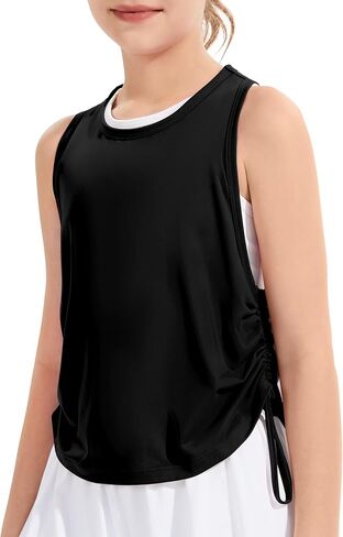 Girls Athletic Tank Tops-Drawstring Ruched Side, Racerback Sleeveless Shirts, BreathableTops for Teens (5-14Years) in Kuwait