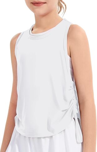 Girls Athletic Tank Tops-Drawstring Ruched Side, Racerback Sleeveless Shirts, BreathableTops for Teens (5-14Years) in Kuwait