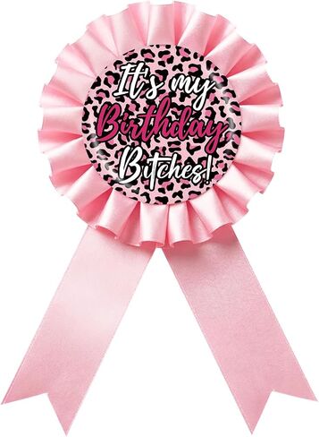 Cheetah Cherry It's My Birthday Tinplate Badge Pin, Red Rosette Leopard Print Birthday Award Ribbon Button for Women, Birthday Girl Brooch Pin, Funny Birthday Party Decoration in Saudi Arabia