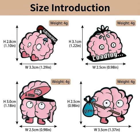 4PCS Funny Cartoon Brain Enamel Pins Set - Loading Growing Bye A Little Novelty Brooches for Backpacks Jackets Hats Bags, Humorous Zinc Alloy Badges for Men Women in Kuwait