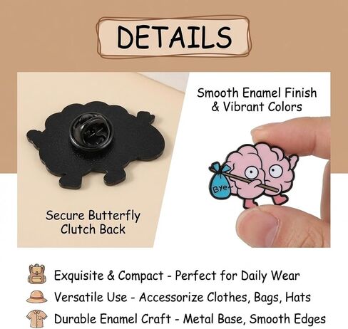 4PCS Funny Cartoon Brain Enamel Pins Set - Loading Growing Bye A Little Novelty Brooches for Backpacks Jackets Hats Bags, Humorous Zinc Alloy Badges for Men Women in Kuwait
