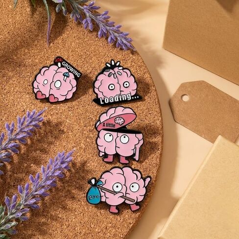 4PCS Funny Cartoon Brain Enamel Pins Set - Loading Growing Bye A Little Novelty Brooches for Backpacks Jackets Hats Bags, Humorous Zinc Alloy Badges for Men Women in Kuwait