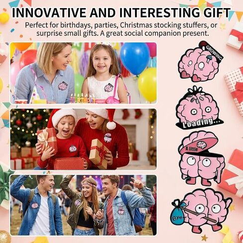 4PCS Funny Cartoon Brain Enamel Pins Set - Loading Growing Bye A Little Novelty Brooches for Backpacks Jackets Hats Bags, Humorous Zinc Alloy Badges for Men Women in Kuwait
