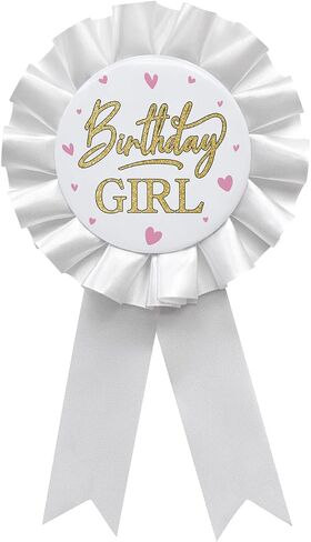 Birthday Girl Tinplate Badge Pin White Satin Fabric Happy Birthday Themed Button Pin Party Decorations Award Ribbon Badge in Kuwait