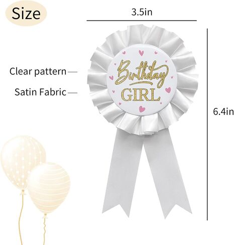 Birthday Girl Tinplate Badge Pin White Satin Fabric Happy Birthday Themed Button Pin Party Decorations Award Ribbon Badge in Kuwait