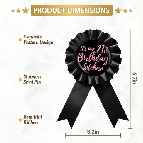 I'm 21 Buy Me a Shot Tinplate Badge Pin, Pink Rosette Happy 21st Birthday Girl Award Ribbon Button, Cheer to 21 Years Old Brooch Pin for Women, Funny 21st Birthday Party Decoration in Saudi Arabia