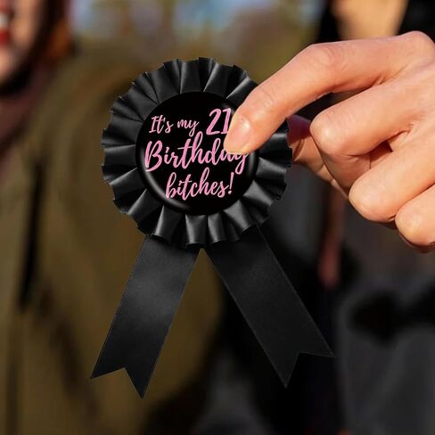 I'm 21 Buy Me a Shot Tinplate Badge Pin, Pink Rosette Happy 21st Birthday Girl Award Ribbon Button, Cheer to 21 Years Old Brooch Pin for Women, Funny 21st Birthday Party Decoration in Saudi Arabia
