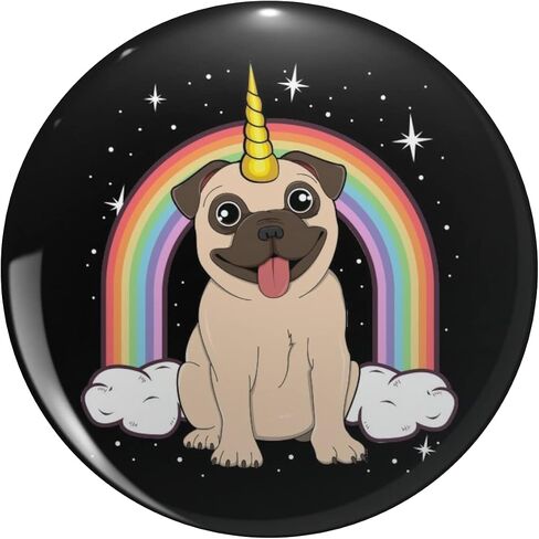 Unicorn Pug Pugicorn Gift Rainbow Space Galaxy Kids Girls Pin Round Metal 0.75" Lapel Pin Hat Shirt Tie Tack Pinback in Kuwait