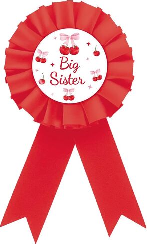 Cherry Big Sister Badge Pin, Pink Bows Happy Birthday Girl Button Pin, Red Rosette Sweet Berry Sister to Be Award Ribbon for Girl, She Is The Cherry on Top Themed Party Supplies in Kuwait
