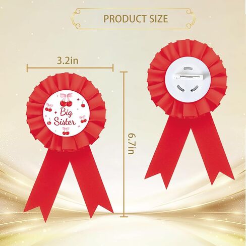 Cherry Big Sister Badge Pin, Pink Bows Happy Birthday Girl Button Pin, Red Rosette Sweet Berry Sister to Be Award Ribbon for Girl, She Is The Cherry on Top Themed Party Supplies in Kuwait