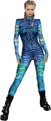 Unisex Halloween Flower Rose Skeleton Bodysuit Party Skinny Front Zipper Catsuit Cosplay Costume Outfit in Kuwait