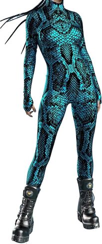 للجنسين هالوين زهرة الورد الهيكل العظمي ارتداءها حزب نحيل الجبهة زيبر Catsuit تأثيري حلي الزي in Kuwait