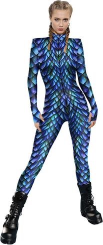 للجنسين هالوين زهرة الورد الهيكل العظمي ارتداءها حزب نحيل الجبهة زيبر Catsuit تأثيري حلي الزي in Kuwait