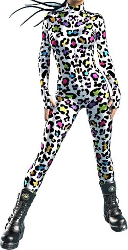 للجنسين هالوين زهرة الورد الهيكل العظمي ارتداءها حزب نحيل الجبهة زيبر Catsuit تأثيري حلي الزي in Kuwait