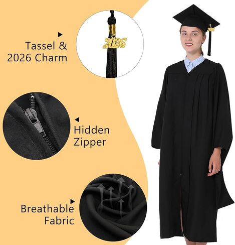 قبعة GraduationMall Masters لحفلات التخرج مع شرابة التخرج 2026، مجموعة اقتصادية للجنسين لحفلات التخرج، أسود 48 Plus(5'3"-5'5") in Kuwait