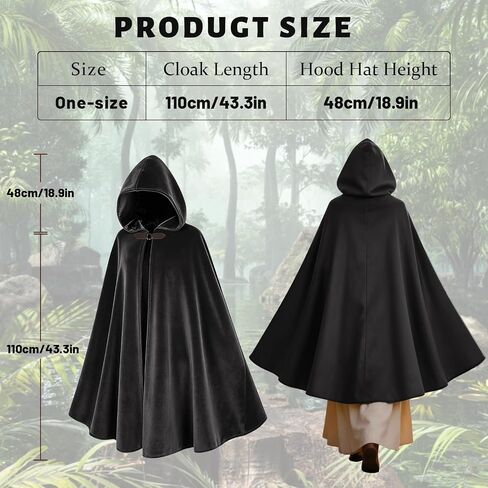 Women's Renaissance Cloak with Hood,Medieval Buckle Cape with belt, waistpack and wrist guards for Halloween Party. in Kuwait