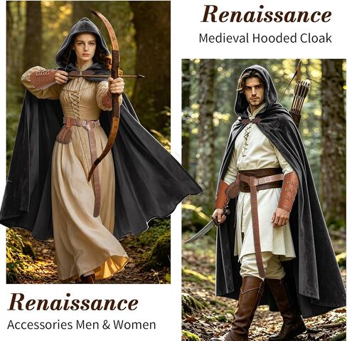 Women's Renaissance Cloak with Hood,Medieval Buckle Cape with belt, waistpack and wrist guards for Halloween Party. in Kuwait