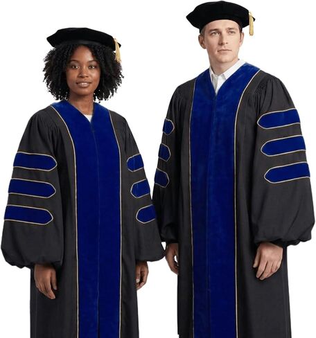 Deluxe Doctoral Regalia & Tam | PhD Professor Doctor 2026 Graduation Gown | Gold Piping Velvet Academic Gown in Saudi Arabia