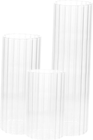 Toyvian Glass Candle Shades Set 3pcs (6x10cm, 6x15cm, 6x20cm) Striped Open Ended Chimney Tubes Decorative Glass Candle Holders for Home and Wedding Décor in Kuwait